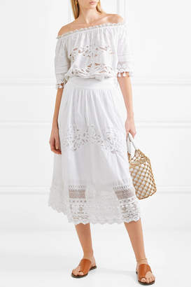 Place Nationale Baleine Embroidered Crocheted Lace And Cotton Skirt - White