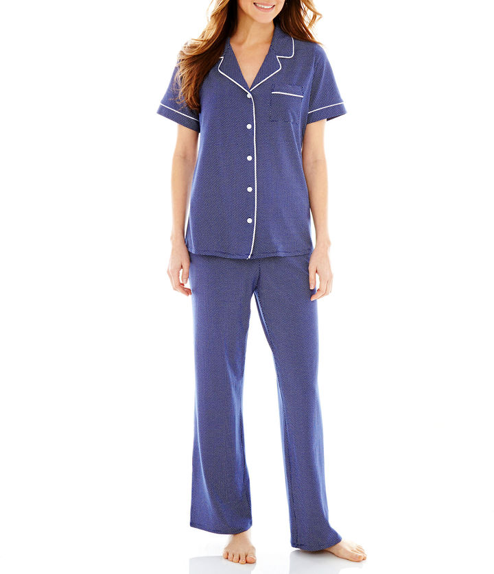 Liz Claiborne Short-Sleeve Shirt and Pants Knit Pajama Set - Tall ...