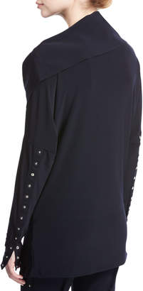 Norma Kamali Side-Snap Long-Sleeve Pullover Jacket, Navy