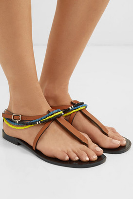 Loewe Paula's Ibiza Embellished Leather Sandals - Tan