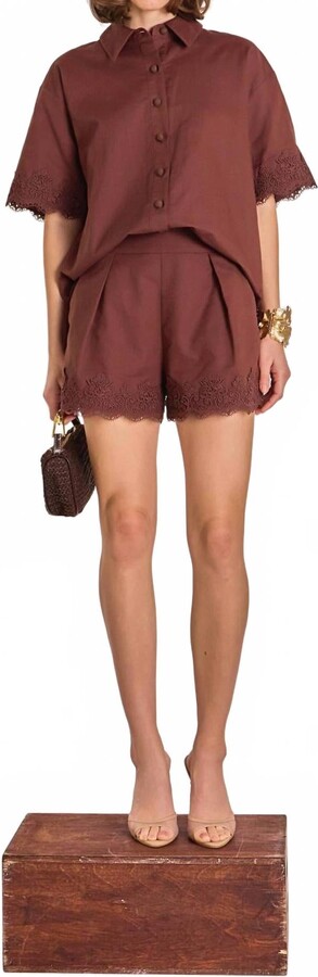 ENGLISH FACTORY Women's Midnight Lace Linen Shorts In Chocolate Brown
