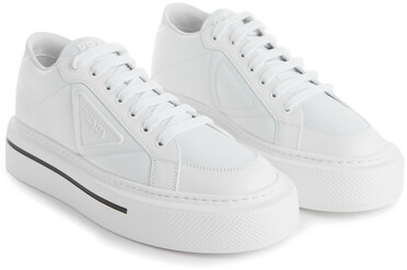 Prada Macro brushed leather and Re-Nylon sneakers ShopStyle