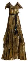 Thumbnail for your product : Peter Pilotto Off-the-shoulder Silk-blend Lame Dress - Womens - Gold