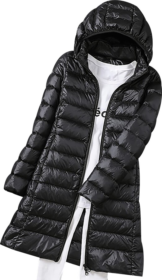 black lightweight puffer jacket long