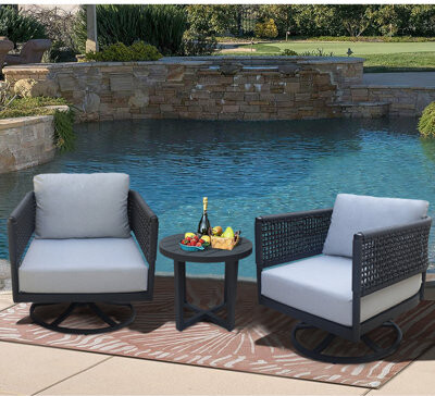 International Concepts Olympic Swivel Lounge Chairs Set of Two with End Table