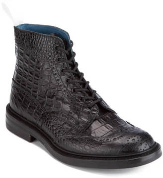 Tricker's Men's Stow Croc Leather Lace Up Brogue Boots - Black