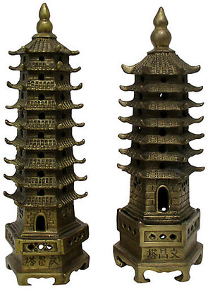 One Kings Lane Vintage Brass Garden Pagodas - Set of 2 - Retro Gallery - gold
