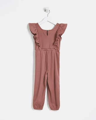 kind society River Island Mini Girls Pink Textured Frill Jumpsuit -  ShopStyle