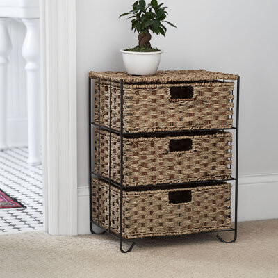 Bay Isle Home Cimah 3 Drawer Wicker Storage Unit Handwoven Seagrass Strong Metal Frame with Curved Feet Durable Compact  No Assembly Required Natural