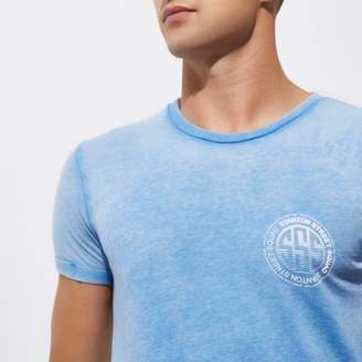 River Island Mens Blue 'Stanton' print crew neck T-shirt