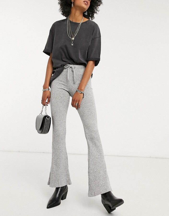 Topshop ribbed flare trousers in grey marl - ShopStyle Wide-Leg Pants