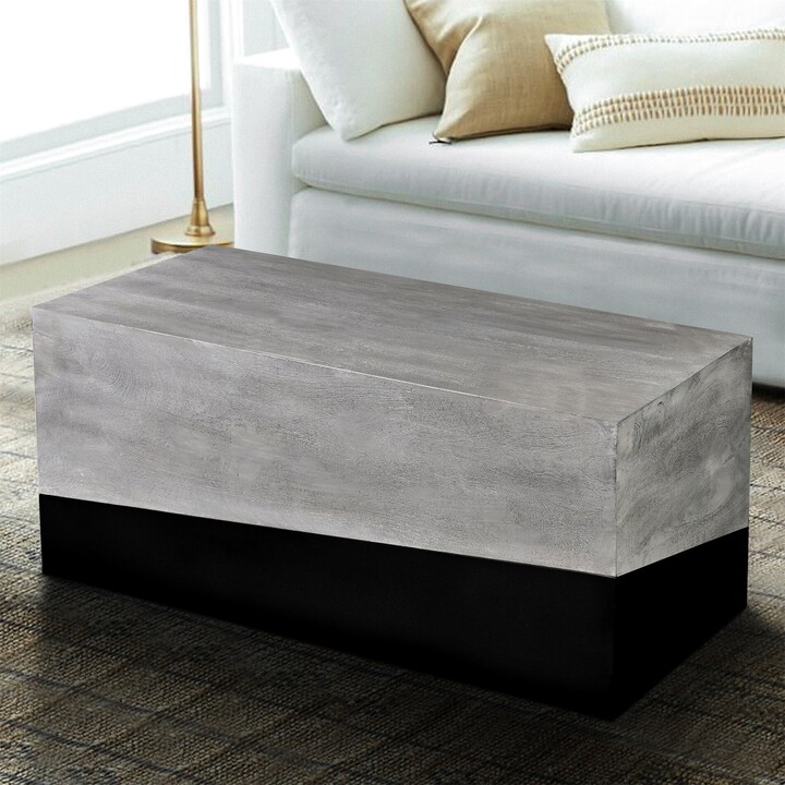 BESTCOSTY 45 Inch Rectangular Mango Wood Coffee Table, Iron Base