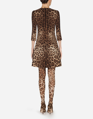 Dolce & Gabbana Short Leopard Print Dress In Double Crepe