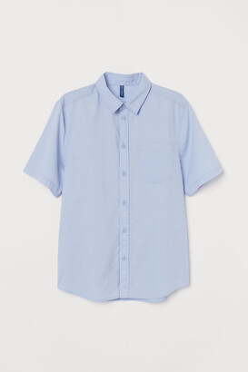 H&M Short-sleeved Cotton Shirt - Blue