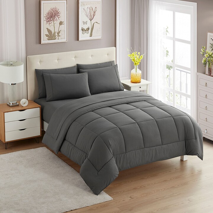 Sweet Home Collection 7 Piece Comforter Set Bag Solid Color All Season Soft Down Alternative Blanket & Luxurious Microfiber Bed Sheets