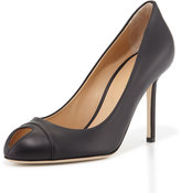 Thumbnail for your product : Sergio Rossi Leather Keyhole Peep-Toe Pump, Black