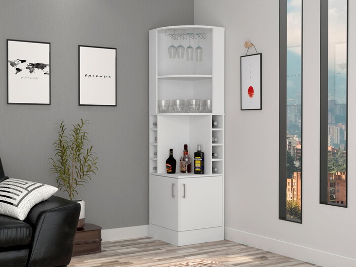Boahaus Birmingham Bar Cabinet, 2 Doors, 2 Open Shelves, White