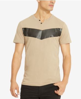Kenneth Cole Reaction Men's Split-Neck Faux Leather Pieced T-Shirt