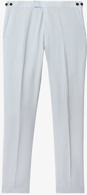 Reiss Mens Soft Blue Kin Slim-Fit Straight-Leg Linen Trousers 38