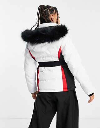 Threadbare Petite Ski puffer jacket with faux fur trim hood in white ...
