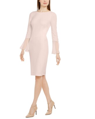 Calvin Klein Chiffon-Bell-Sleeve Sheath Dress - ShopStyle