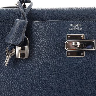 Hermes Kelly Handbag Bleu De Prusse Togo With Palladium Hardware 25