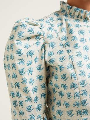 Batsheva Puffed-sleeve Floral-print Cotton Top - Womens - Cream Multi