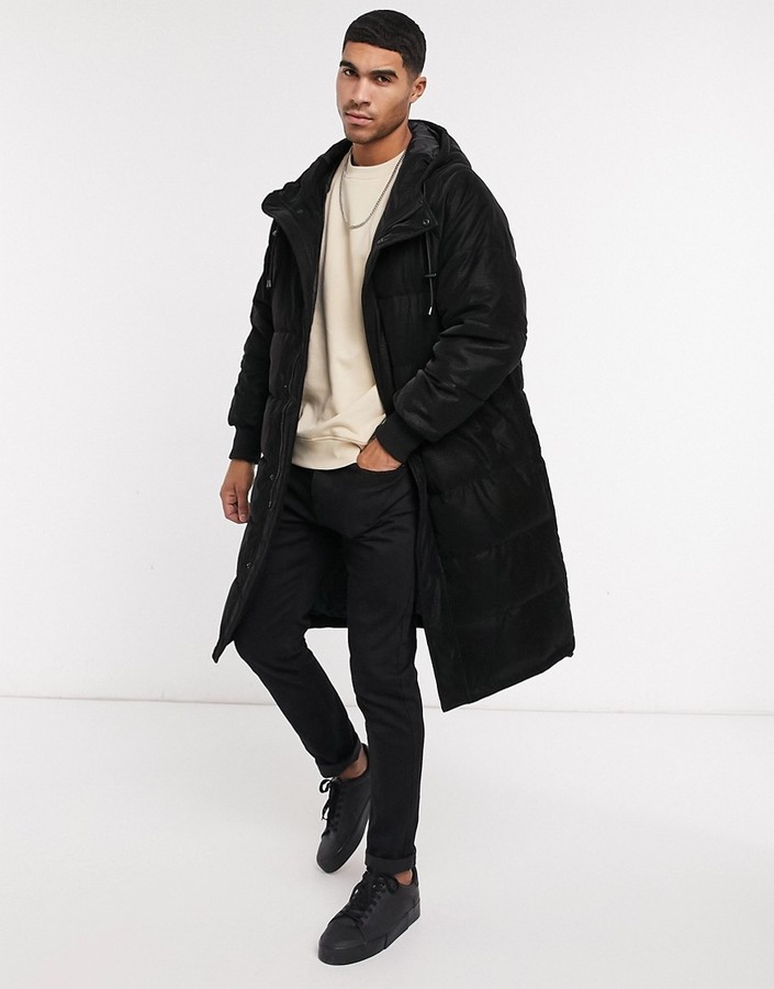 Urban Code Urbancode longline textured puffer jacket in black - ShopStyle