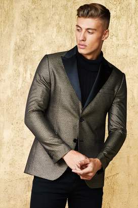 boohoo Metallic Jacquard Suit Jacket With Satin Lapel