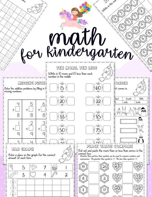 Math for kindergarten: Unicorn Math Activity Book For Kindergarten and First Grade Many Counting (Paperback) by Jenis Jean