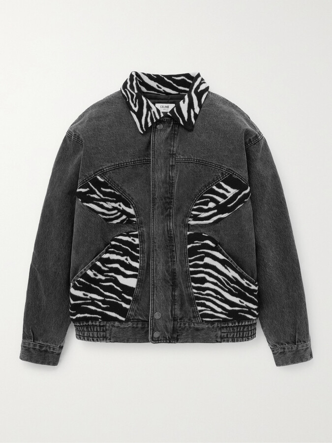 Celine Homme Oversized Panelled Denim and ZebraPrint Felt Bomber
