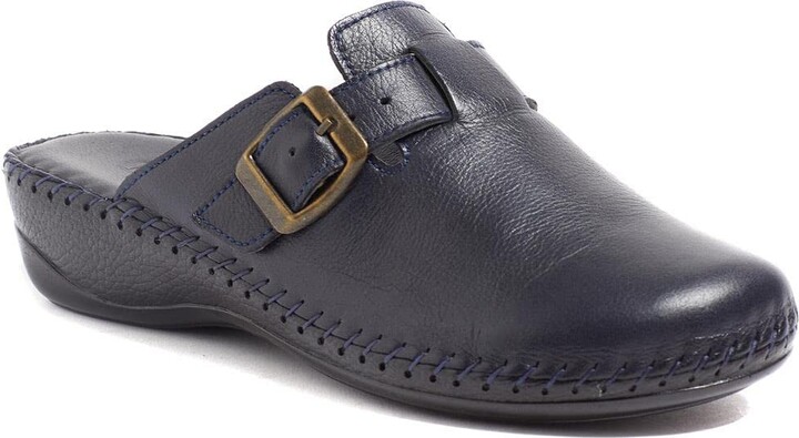 Pavers Women's Leather Mule Clogs in Navy Stylish Ladies Shoes