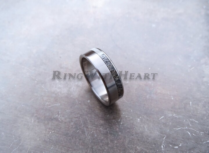 Etsy Titanium Wedding Band With Deer Antler, Minimalist Ring, Hypoallergenic Hunters Christmas Gift, Antler Lightweight Ring