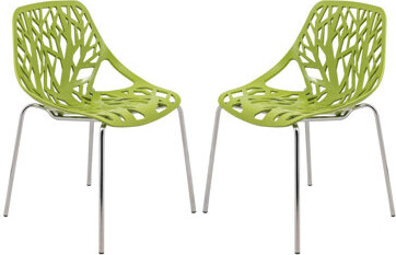 Ivy Bronx Green Color Side Chair with Chromed Legs - Set of 2