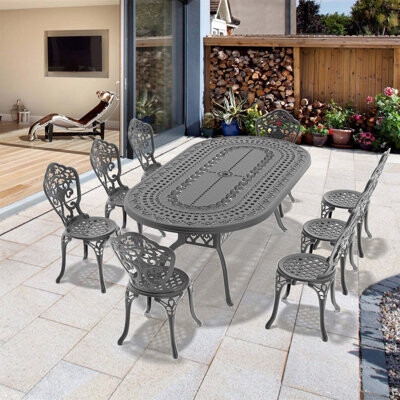 Canora Grey All-Weather Cast Aluminum Dining Set for Outdoor Enjoyment and Gathering, Ideal for Year-Round Outdoor Dining and Socializing