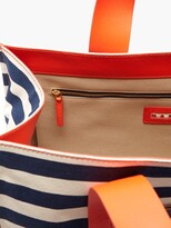Thumbnail for your product : Marni Burton Leather-trimmed Striped Canvas Tote Bag - Blue Stripe