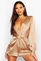 Thumbnail for your product : boohoo Twist Front Satin Playsuit
