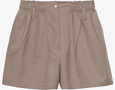 Prada Womens Neutral Elasticated-Waistband Relaxed-Fit High-Rise Wool Shorts 8