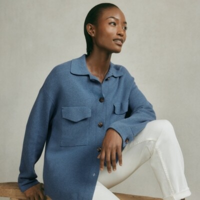 The White Company Knitted Shacket with Wool, Atlantic, M