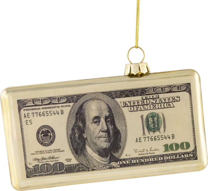 Northlight 4.5" Gold 100 Dollar Bill Glass Christmas Ornament