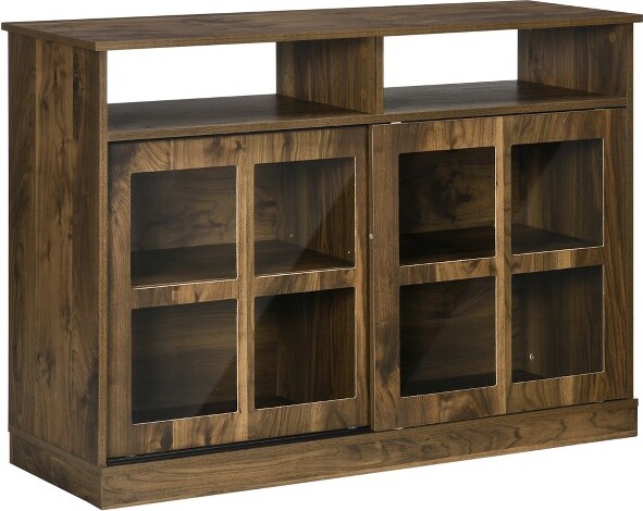 HOMCOM Modern Kitchen Sideboard, Stackable Buffet Cabinet, Sliding Glass Door Cupboard with Adjustable Shelf, White