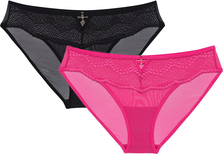 Adored by Adore Me Women’s Morgan Lace and Mesh Bikini Underwear, 2-Pack, Sizes up to XXXL