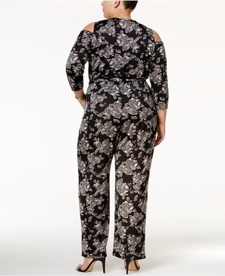 NY Collection Plus Size Printed Cold-Shoulder Jumpsuit
