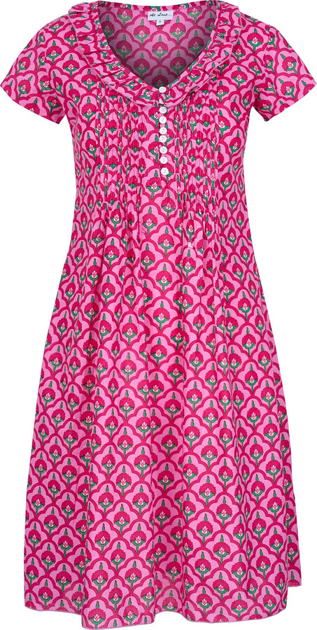 AtLAST Cotton Karen Short Sleeve Day Dress In Pink Moroccan