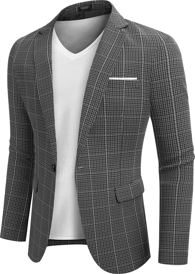 COOFANDY Mens Plaid Sport Coat One Button Regular Fit Blazer Premium
