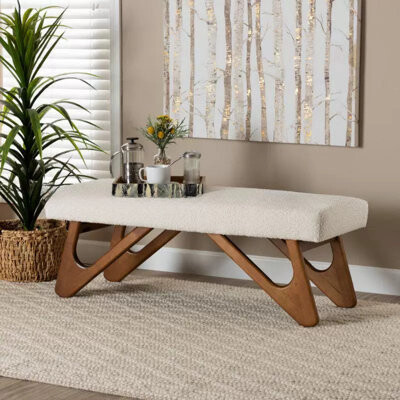 Hokku Designs Simple Solid Wood Off-white Bench