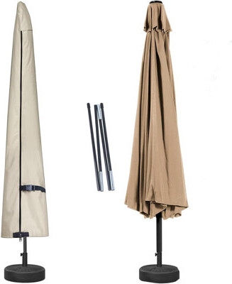 Latitude Run Porch Shield Patio Umbrella Cover - Outdoor Waterproof Garden Market Parasol Covers Fits Market Umbrella 7-10 Feet Beige