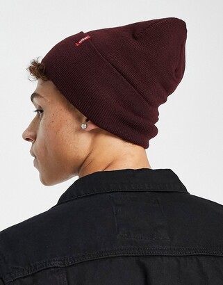 Levi's slouchy beanie with red tab in burgundy - ShopStyle Hats