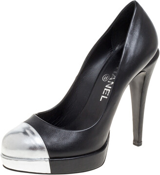 Chanel shoes CapToe Pumps Grey and Black High Heel Platform