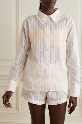ELSE Jasmine Ruffled Striped Cotton-blend Shirt - White